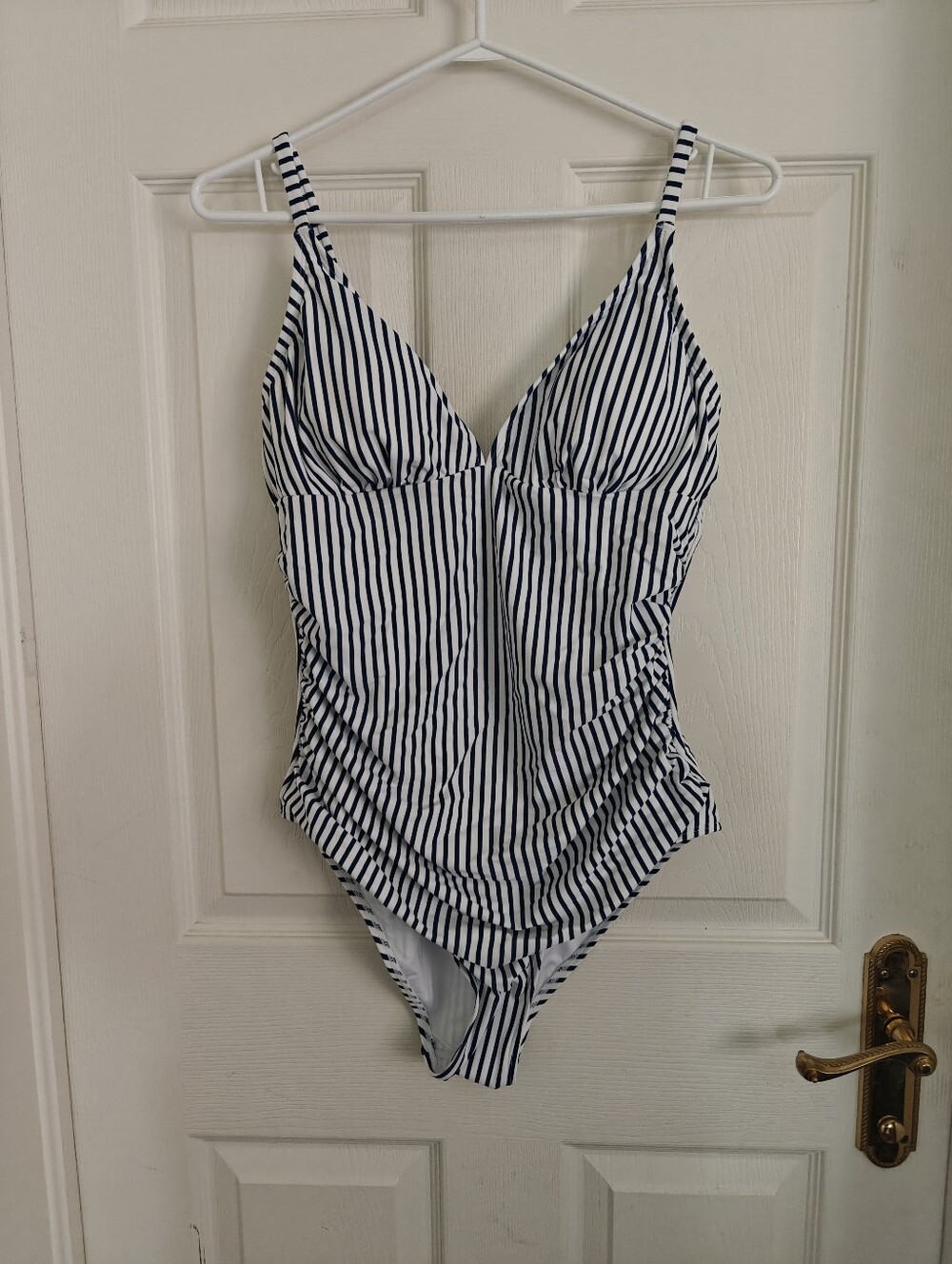 CUPSHE Blue And White Striped Ruched One Piece Bathing Suit